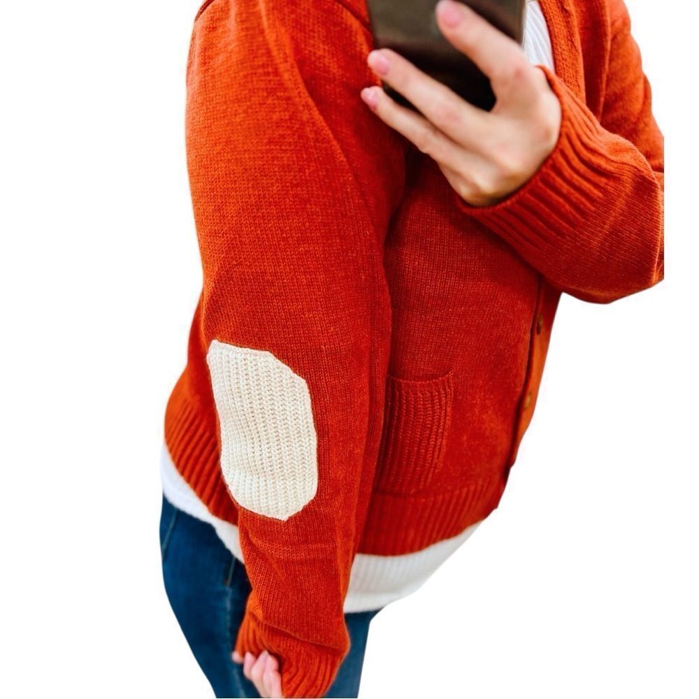 Orange/Red Long Sleeve V Neck Button Down Cardigan 2XL/3XL NWT - Heimish - Picture 5 of 15